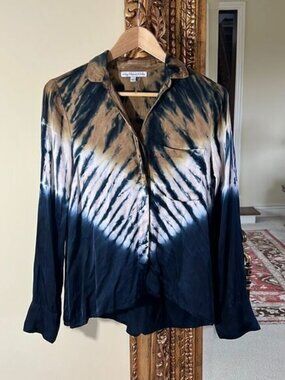 Young Fabulous & Broke Long Sleeve Blouse Tie Dye Collard Shirt Size XS Brown
